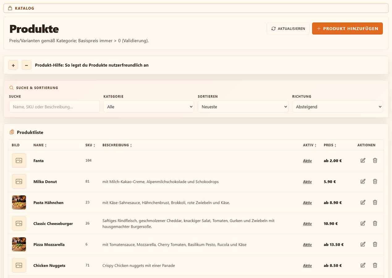 bringeat Produktübersicht mit Kategoriefilter und Aktionspreisen