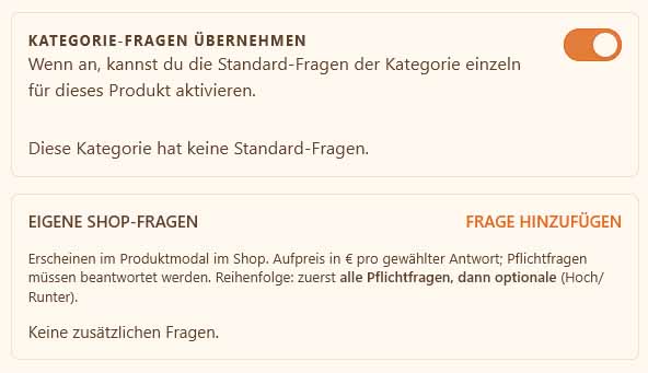 bringeat individuelle Produktfragen mit Optionen und Preisen