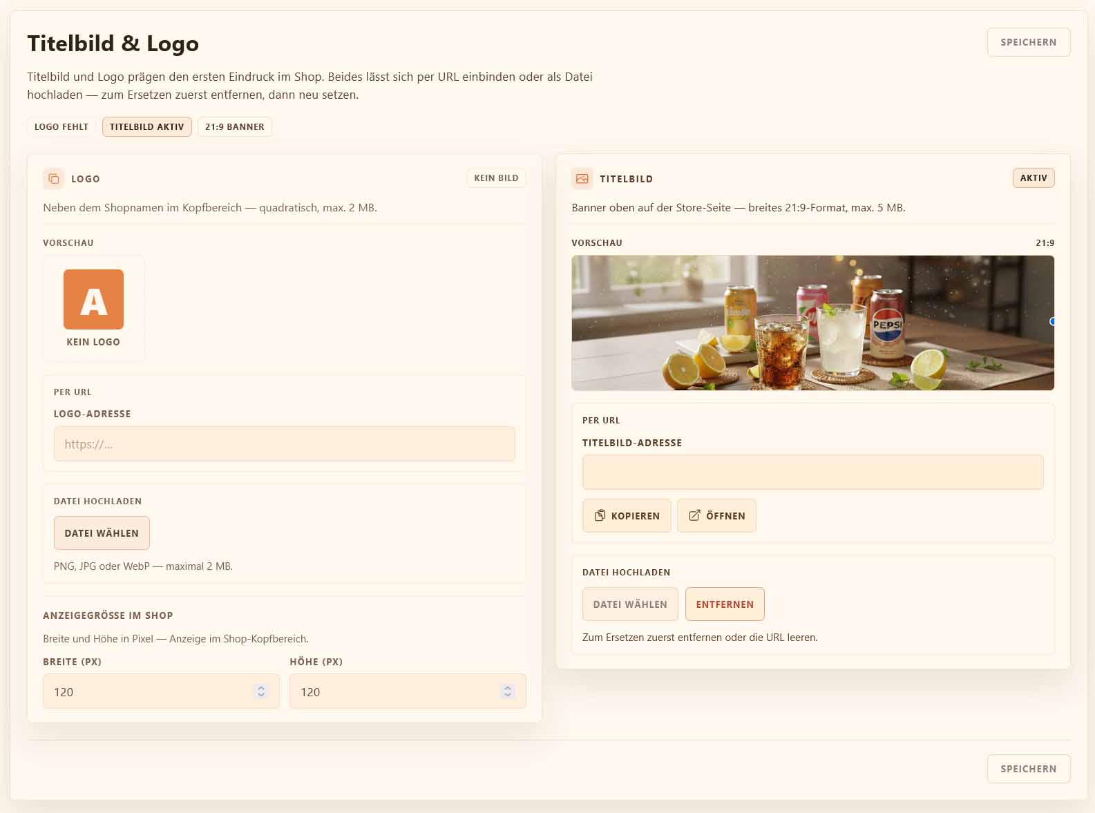 bringeat Dashboard: Logo und Titelbild des Shops bearbeiten
