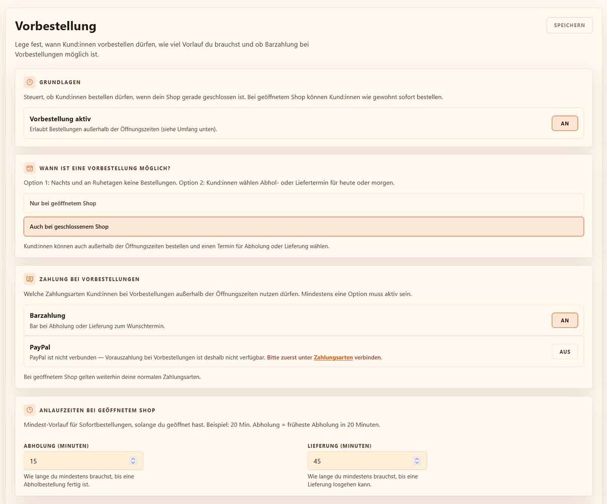 bringeat Vorbestellung mit Anlaufzeit und Zeitfenstern